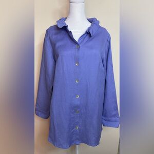 Soft Surroundings Linen/ Rayon Blend Button Down Shirt Top Blouse Size Medium.